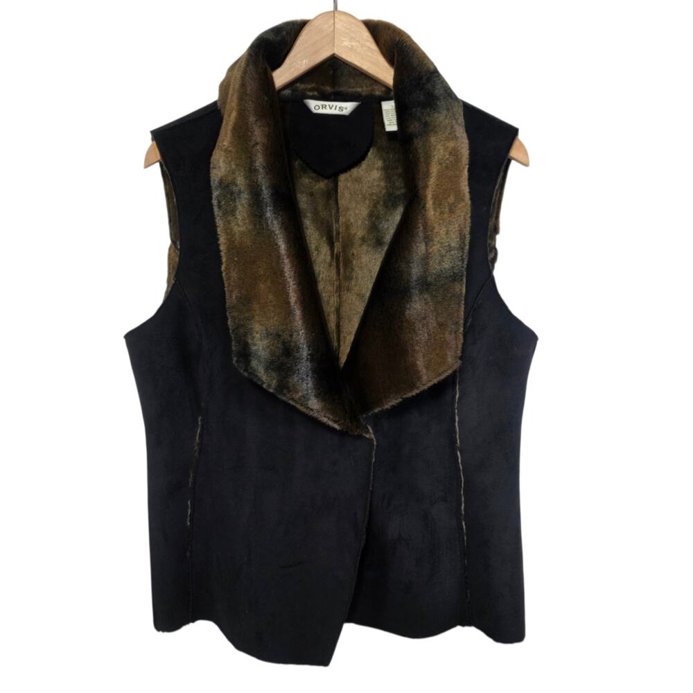 Orvis Womens Faux Fur and Suede Vest Brown Tan Size Large